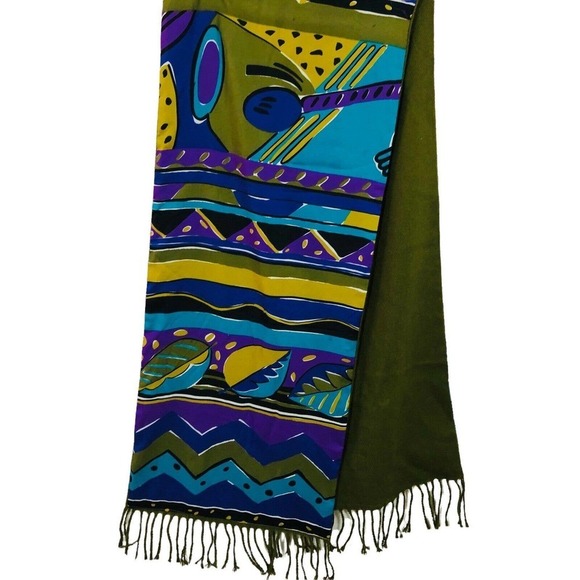 Unbranded Accessories - Double Sided Multicolored Colorful scarf satin shawl Wool Wrap Scarf Long